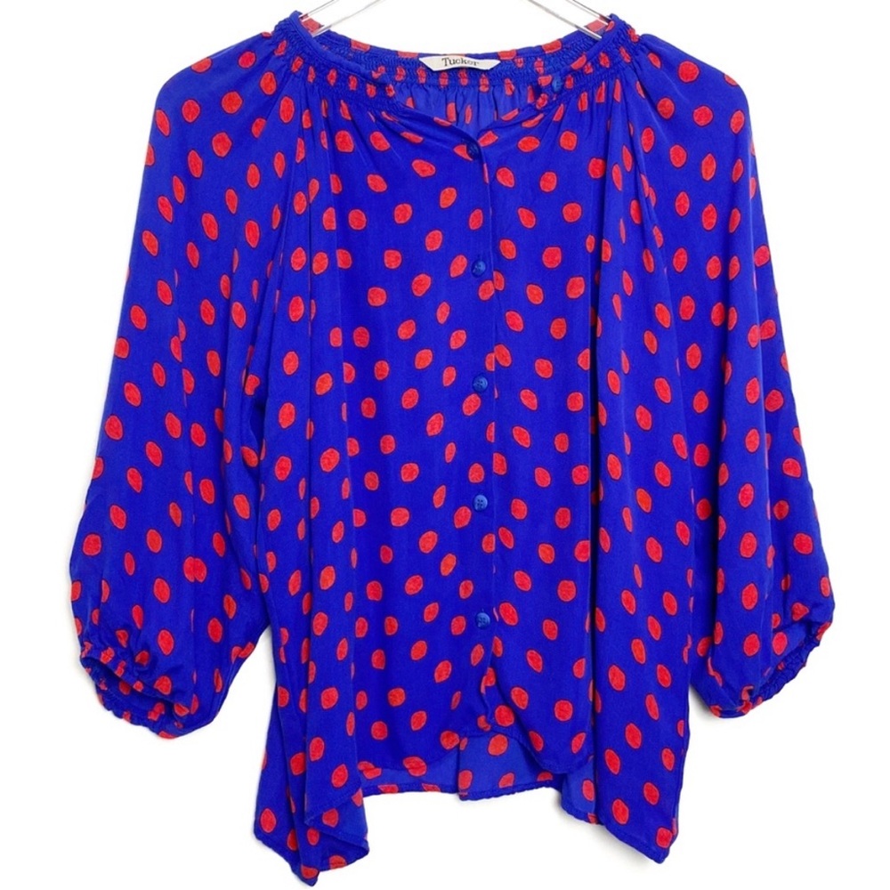 Tucker The Classic Silk Blouse Polka Dot Red Blue | sz Small